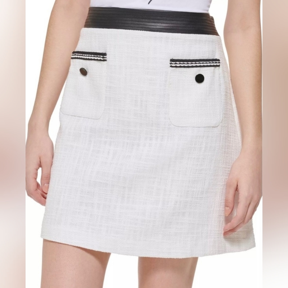 NWT! KARL LAGERFELD PARIS Cotton Women's Mixed Media Skirt Size 6 - Picture 6 of 10